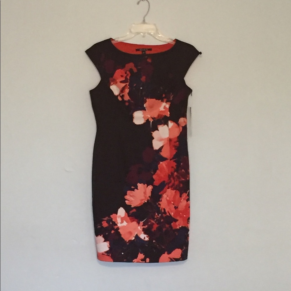 Black/pink floral sheath pencil dress 8P